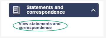 view statements and correspondence dropdown option screenshot