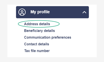 Address details is located first option under the dropdown my profile