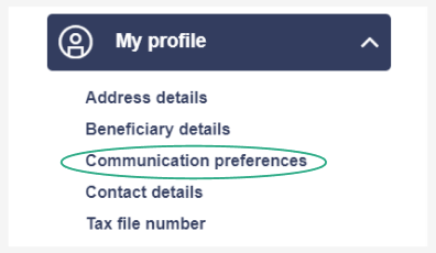 Communication preferences is third under the dropdown my profile
