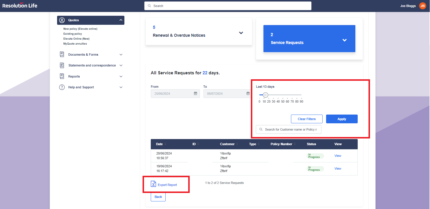 when you click on export report, it will give you the option of how many days back you want it