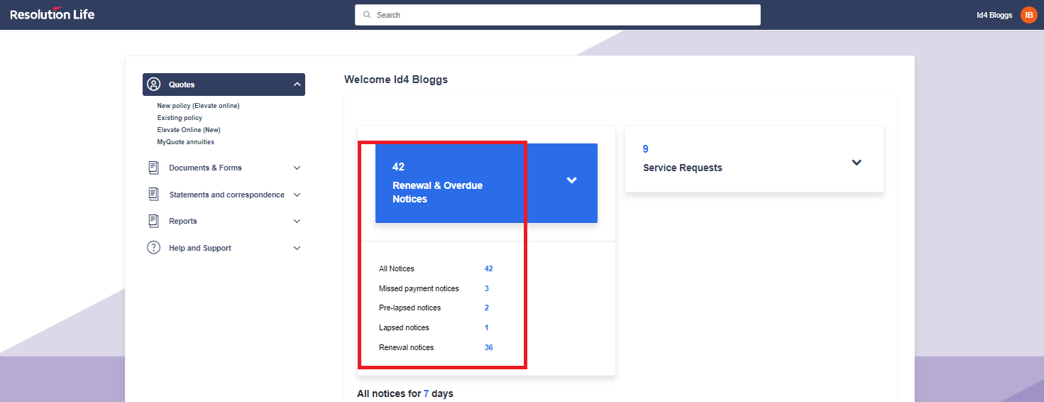 under renewal and overdue notices, you will see the type of notices you have e.g. (missed payment, lapsed, renewal etc)