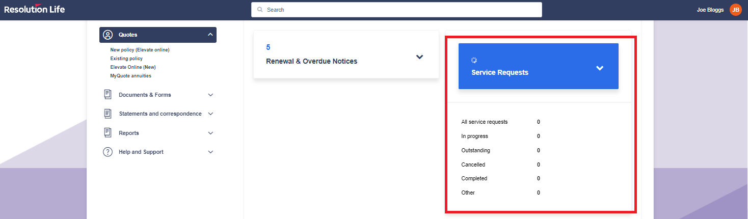 when you click on service requests dropdown, you will see the type of requests you have