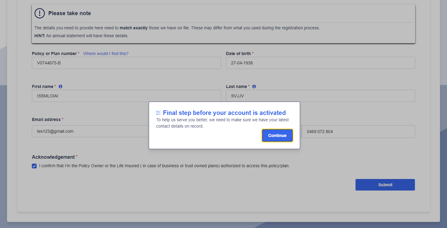 final step before your account is activated popup should come up