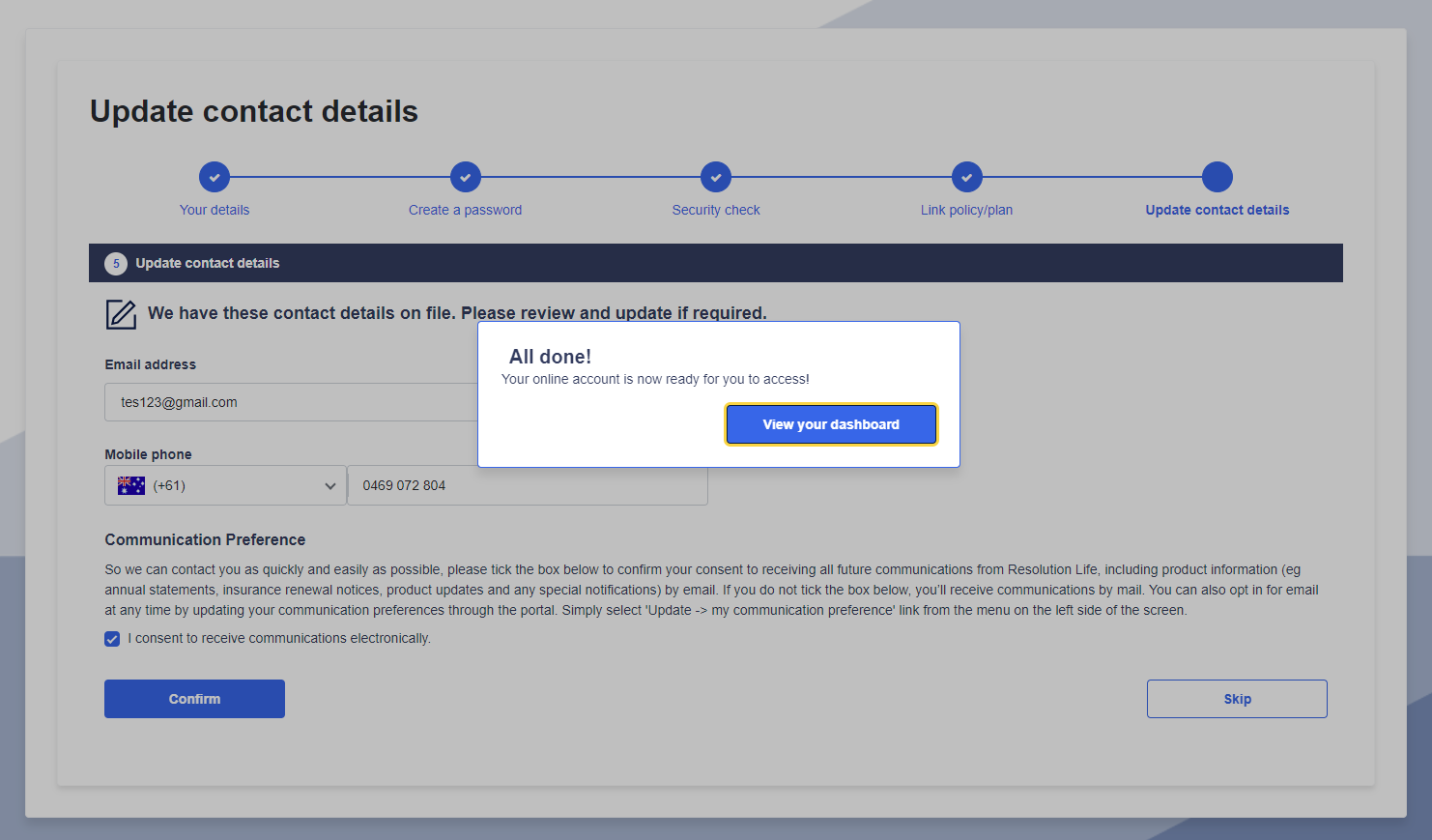All done popup should come up