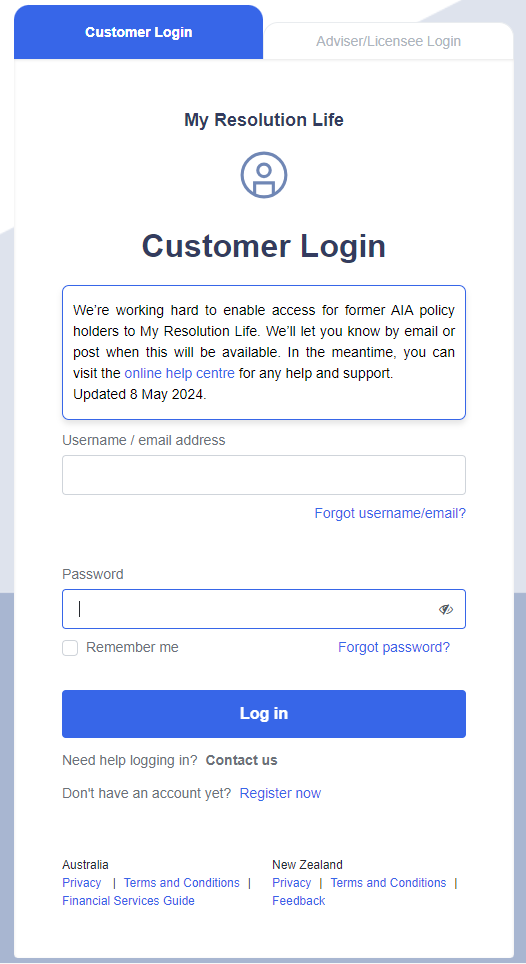 Login page after registering screenshot