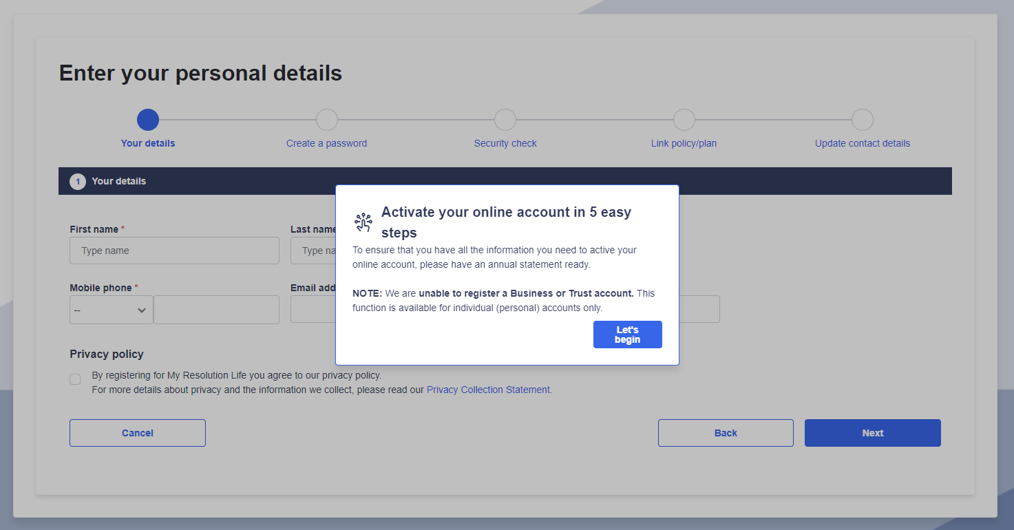 activate your account in 5 days popup should come up in the middle of the page