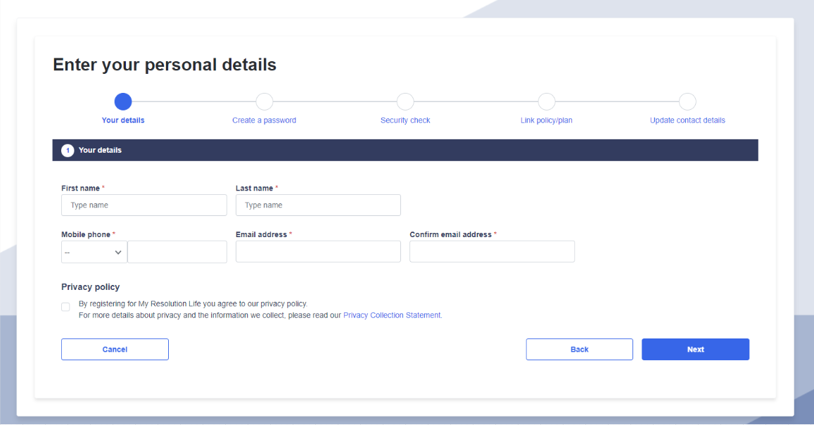 enter your personal details screenshot