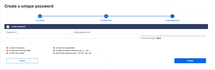 create a unique password screenshot