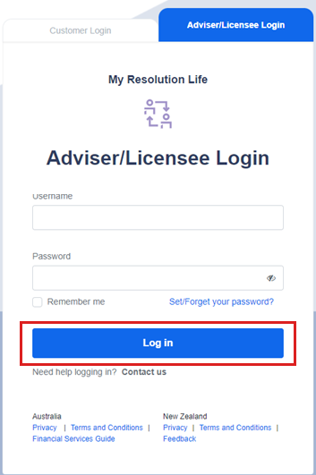 login button is under the password field
