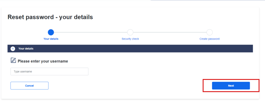 screenshot of reset your password field