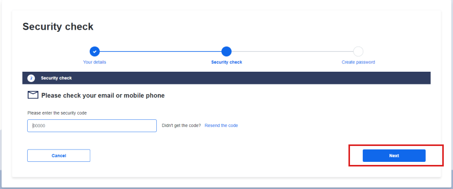 next button is on the bottom right of the page