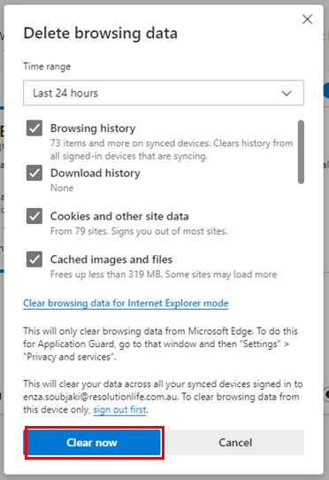 clear now is located on the bottom on the popup of delete browsing data