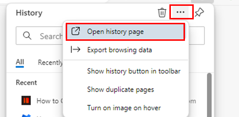 open history page is located at the top once you click the three dots